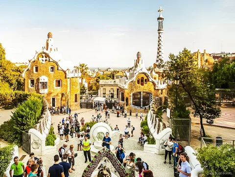 Mosaic Dragon Stairway covered by the Park Güell entrance ticket in Barcelona